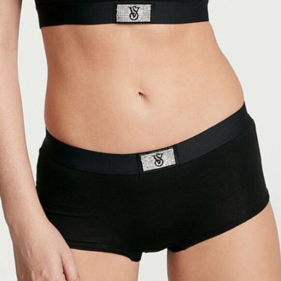 Victorias Secret Bling Rhinestone Logo on waist Shortie Mini Short Panty black - Picture 3 of 6